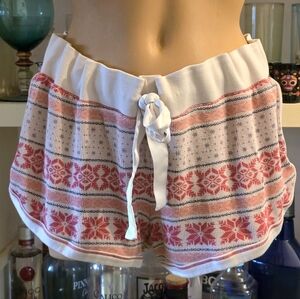 Victoria's Secret Shorts L Snowflakes Red Pink Grey Waffle Texture EUC